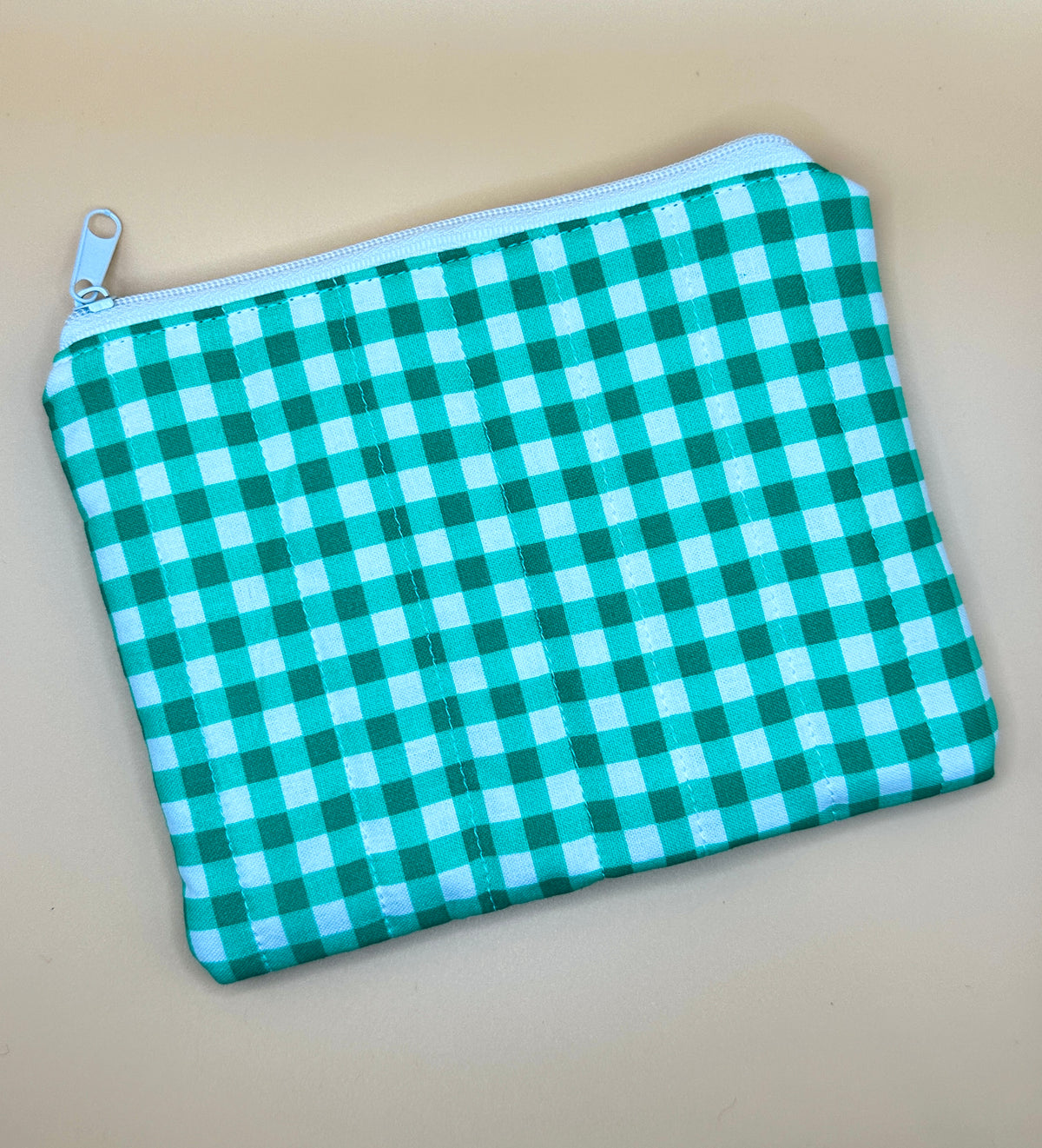 Flat Zipper Carry All Pouch - Green Gingham