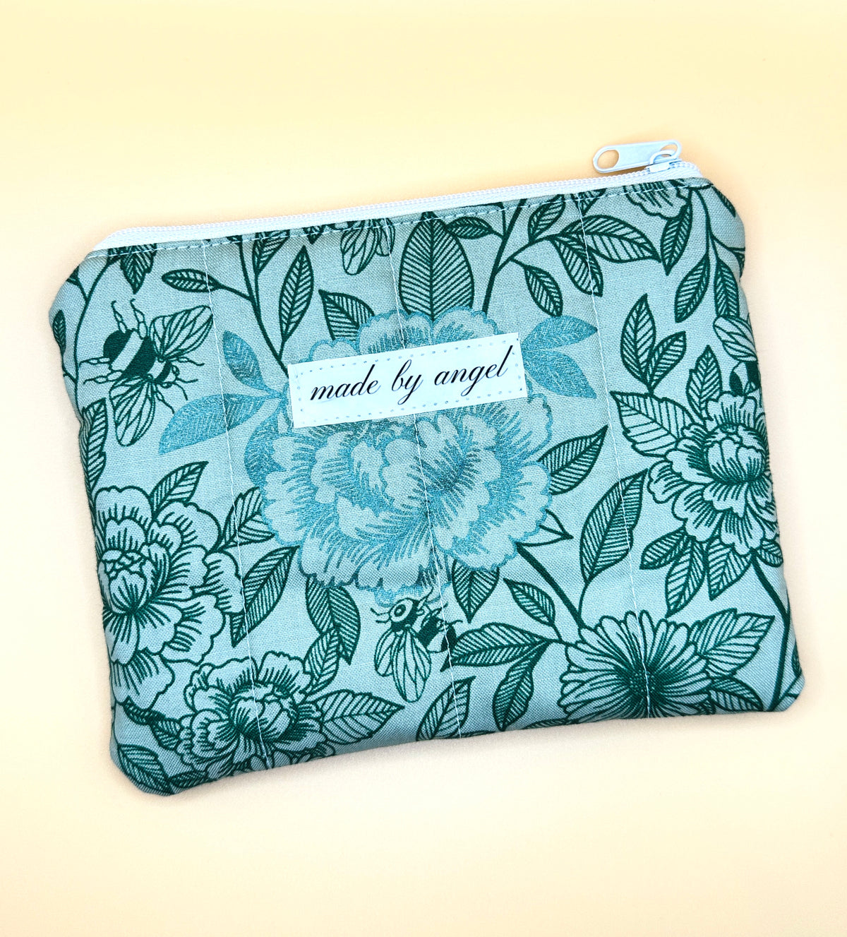 Flat Zipper Carry All Pouch - Sage Green Bee