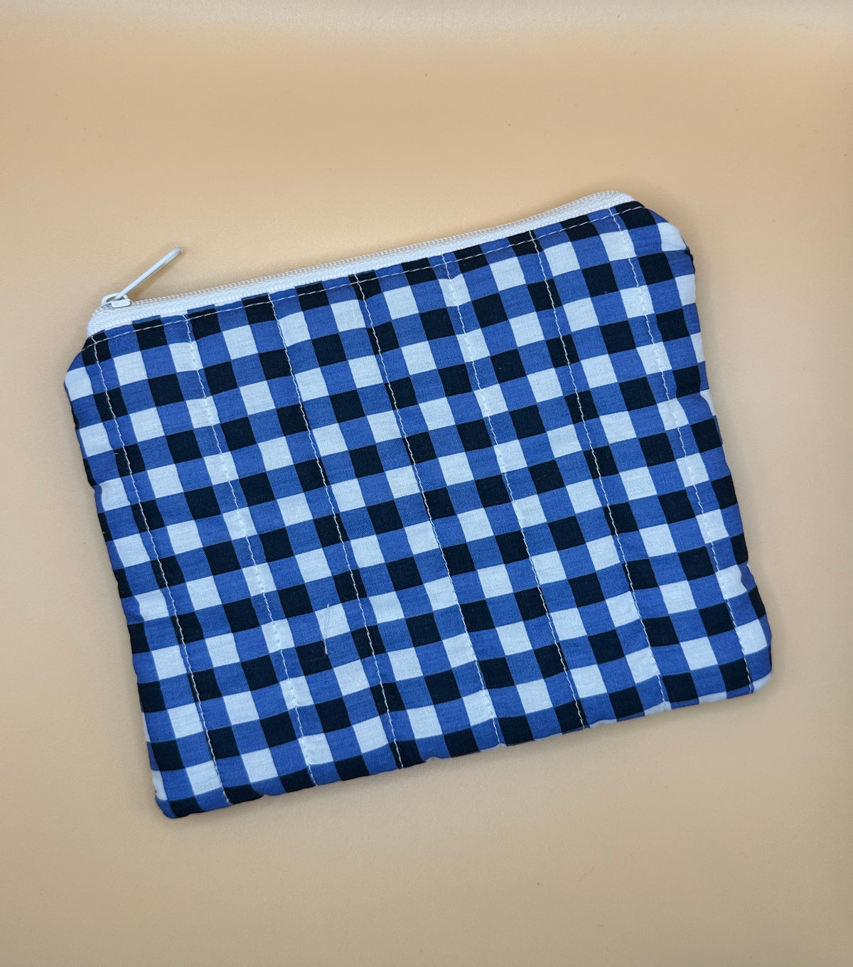 Flat Zipper Carry All Pouch - Blue Gingham