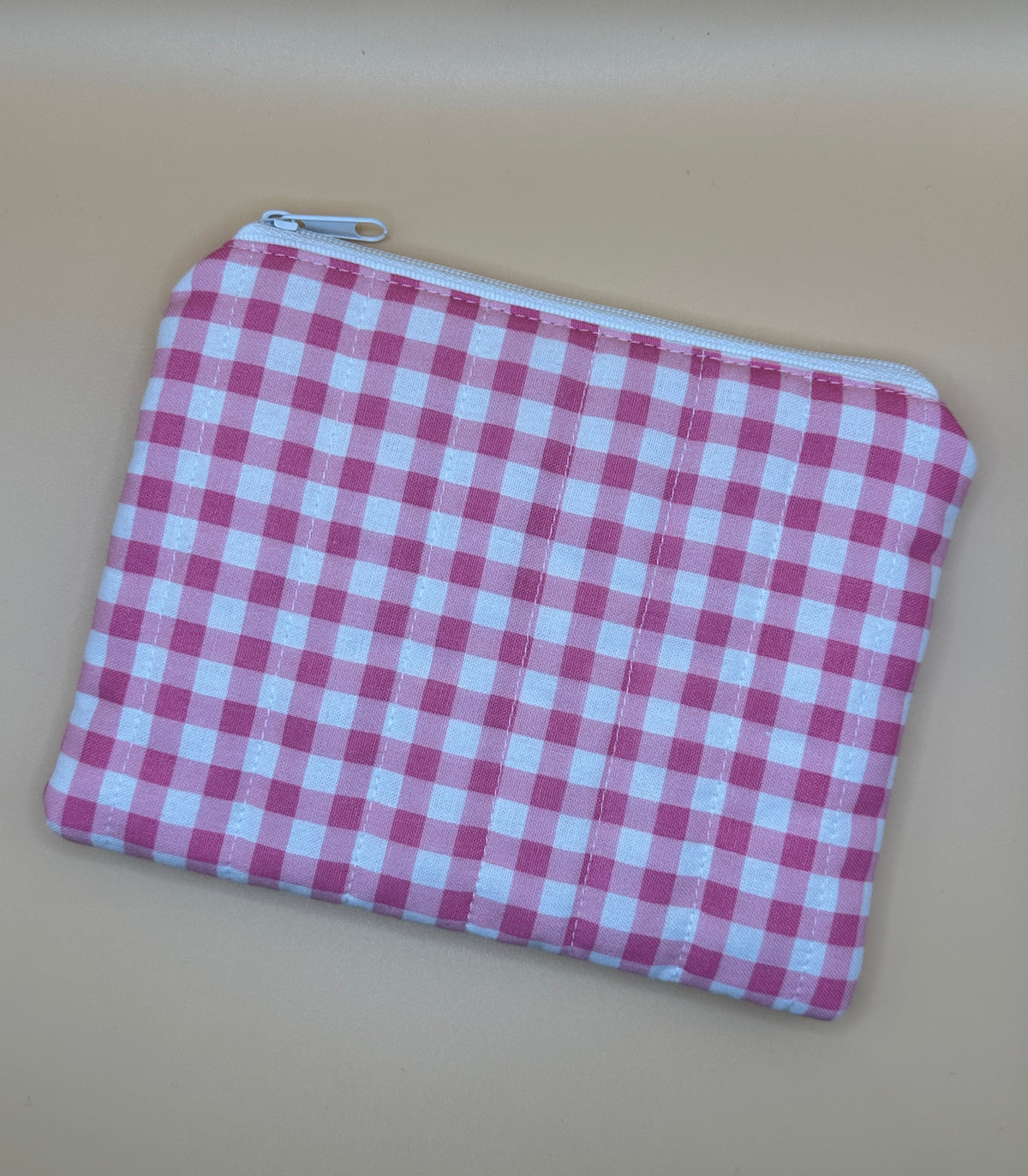 Flat Zipper Carry All Pouch - Pink Gingham
