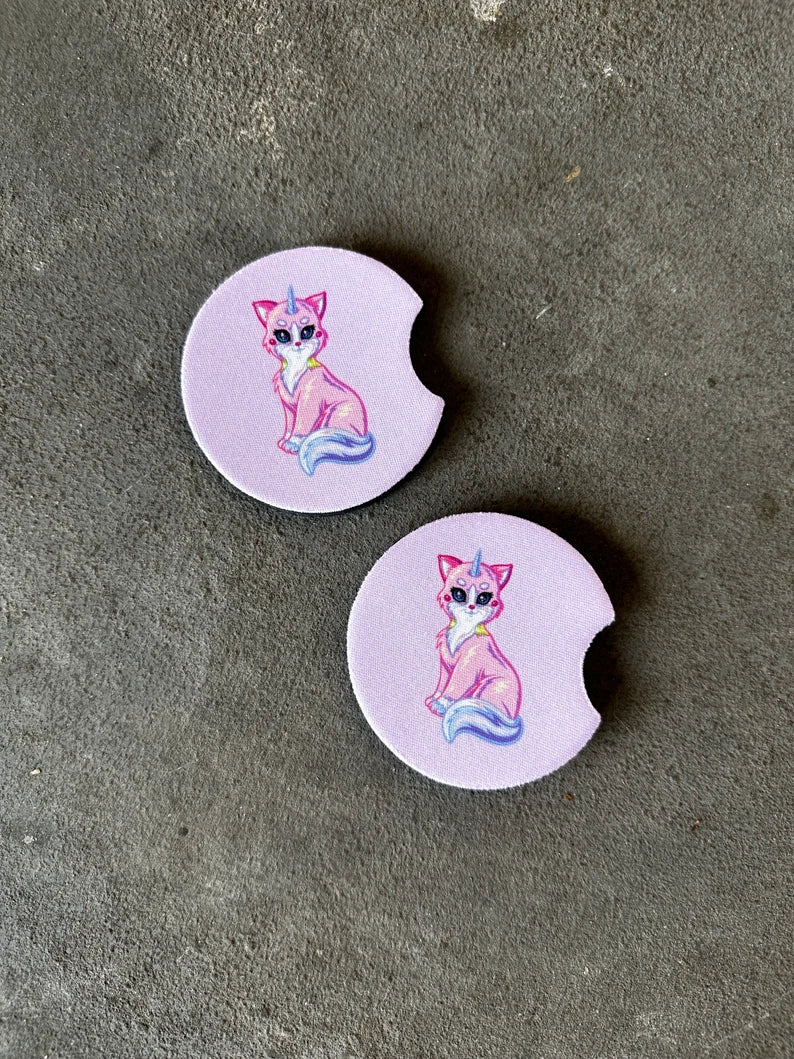 Nostalgic Unicorn Cat - Car Coaster