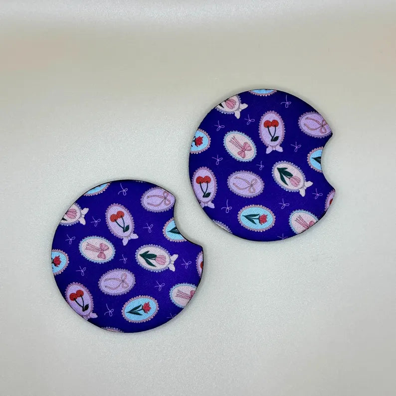 Girly locket CAR COASTERS - set of 2