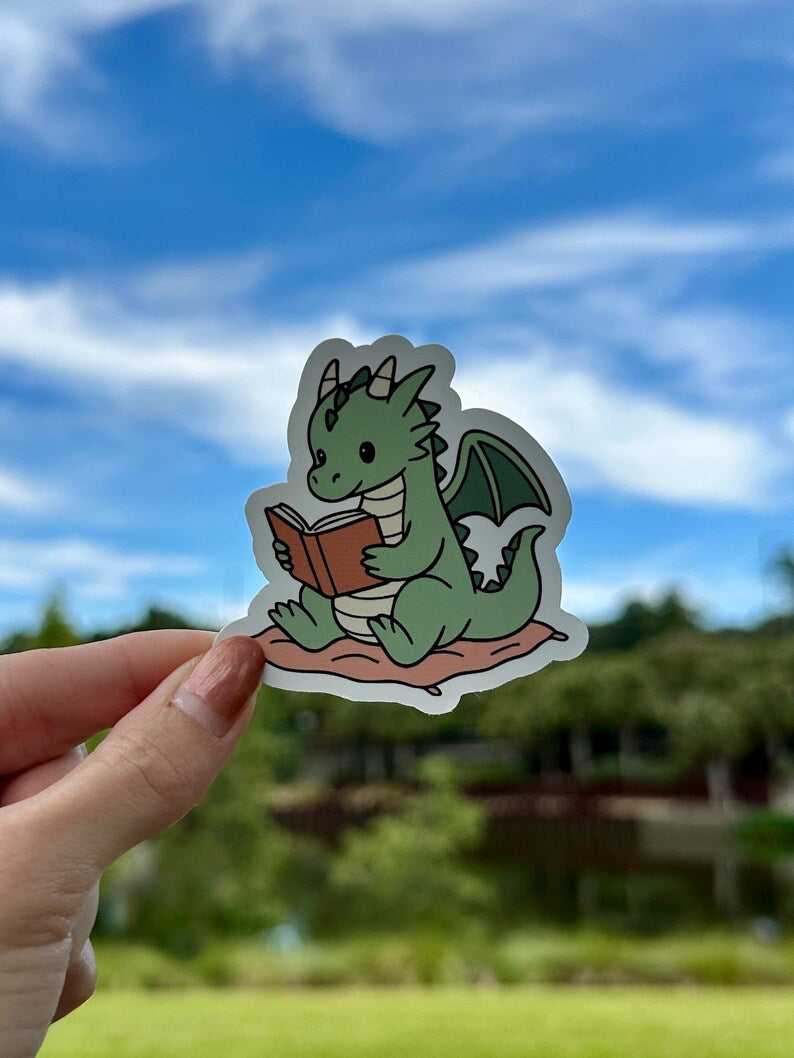 Reading Baby Dragon | water resistant sticker