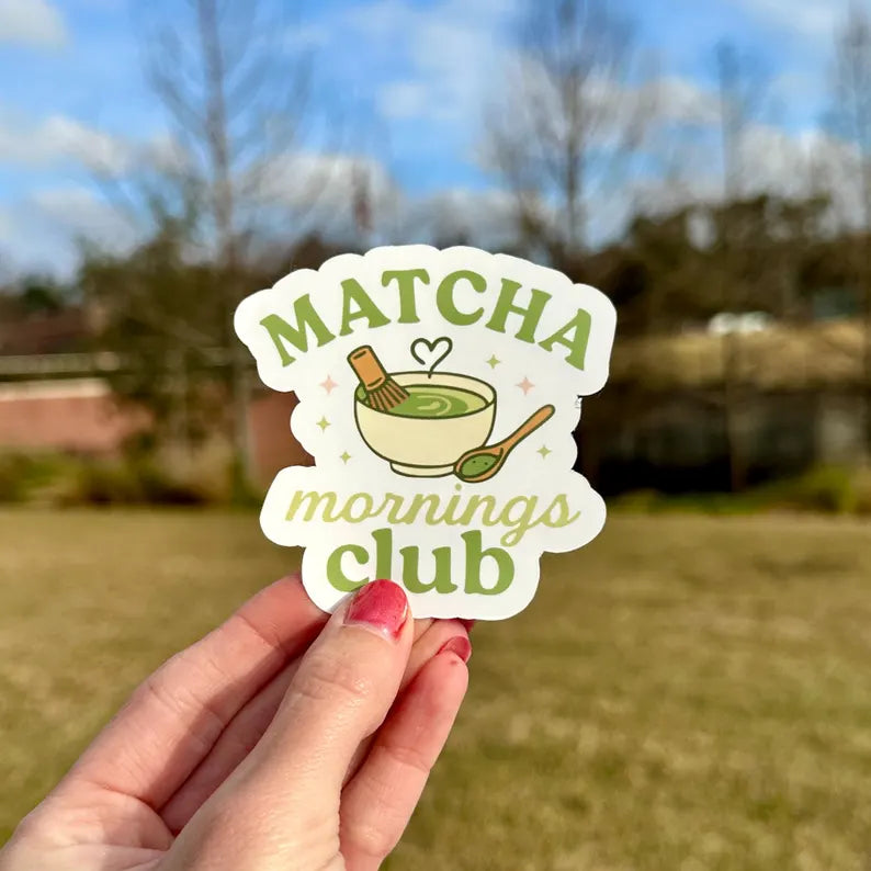 Matcha Mornings Club | water resistant sticker