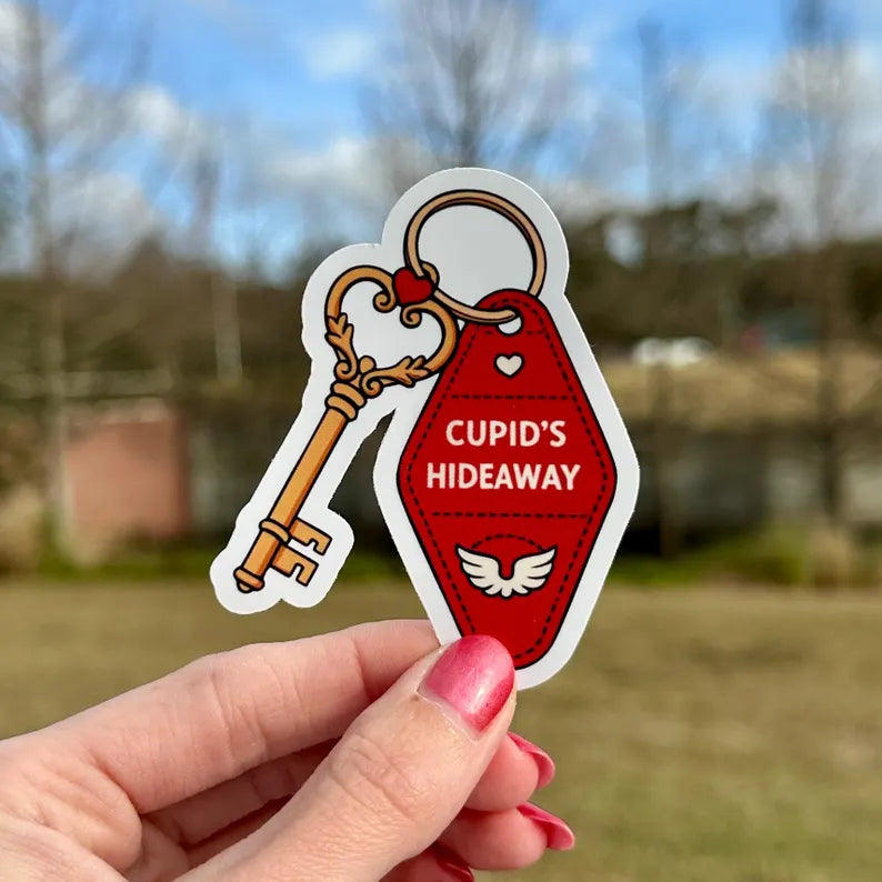 Cupids Hideaway | hotel keychain | water resistant sticker