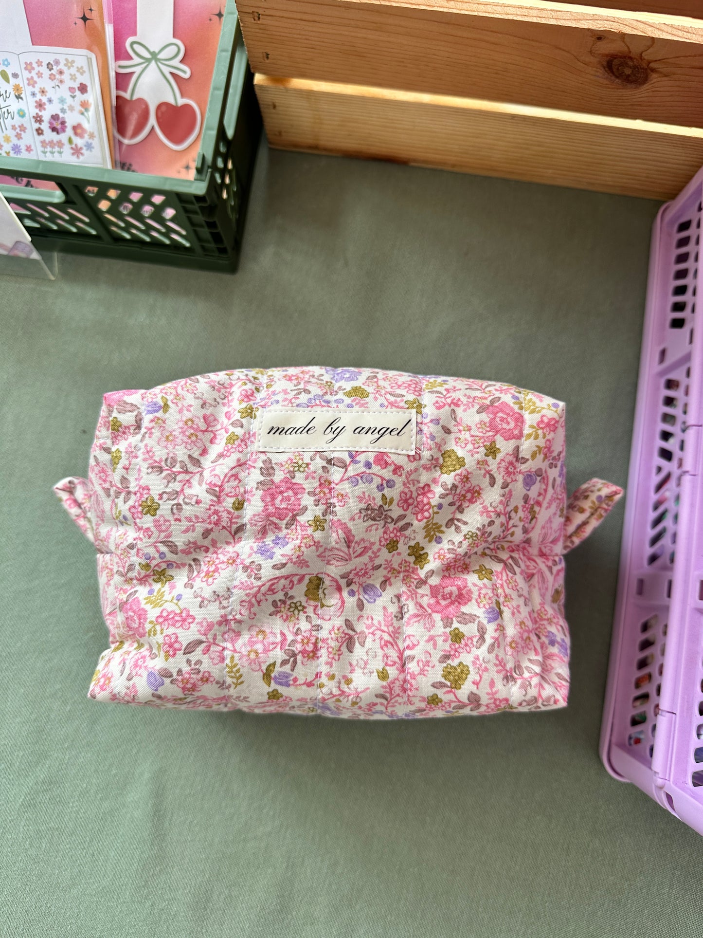 Boxy Carry All Zipper Pouch - pink dainty floral - medium
