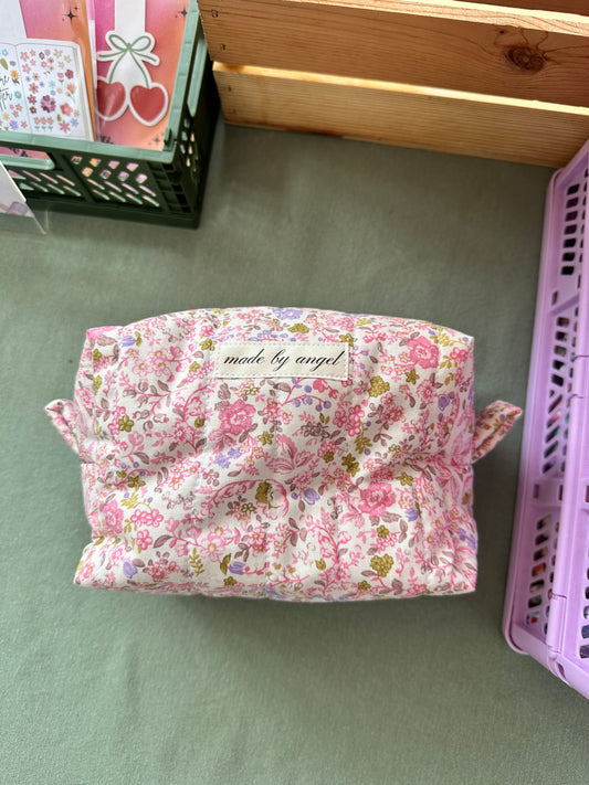 Boxy Carry All Zipper Pouch - pink dainty floral - medium