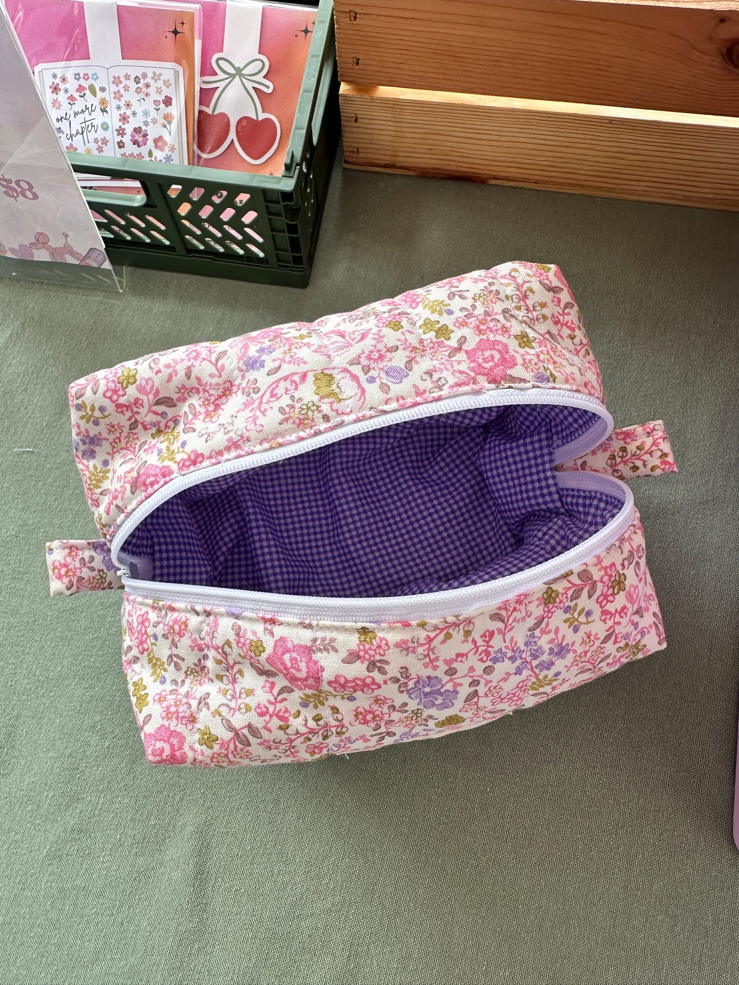 Boxy Carry All Zipper Pouch - pink dainty floral - medium