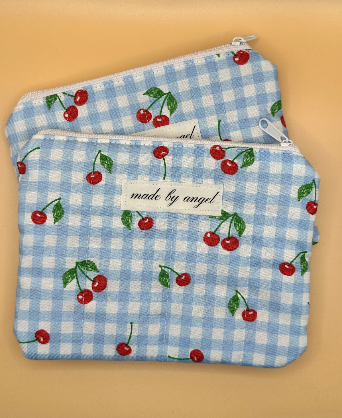 Flat Zipper Carry All Pouch - Cherry Gingham