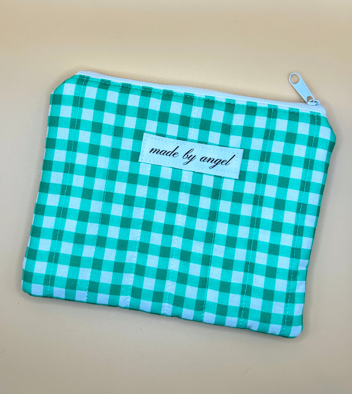 Flat Zipper Carry All Pouch - Green Gingham