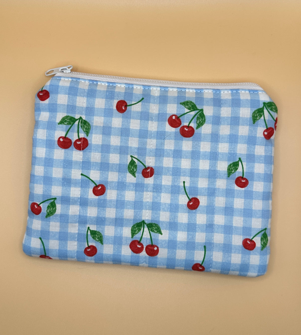 Flat Zipper Carry All Pouch - Cherry Gingham