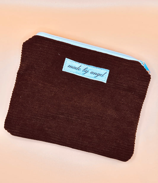Flat Zipper Carry All Pouch - Brown Corduroy
