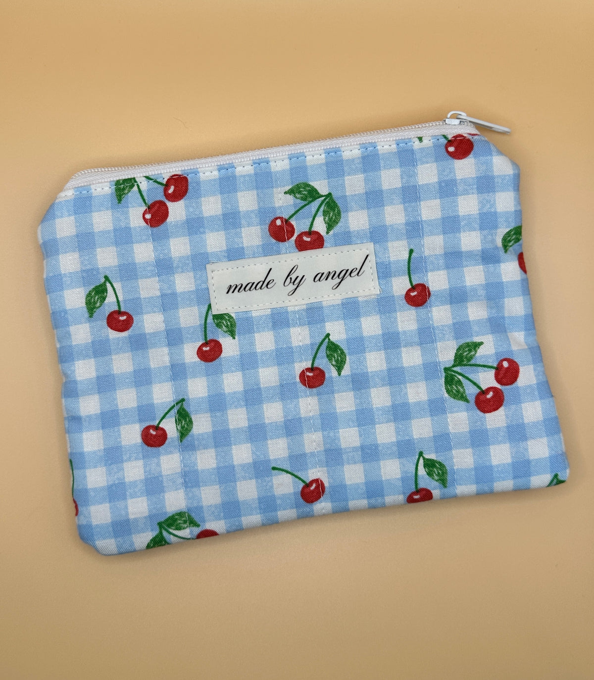 Flat Zipper Carry All Pouch - Cherry Gingham