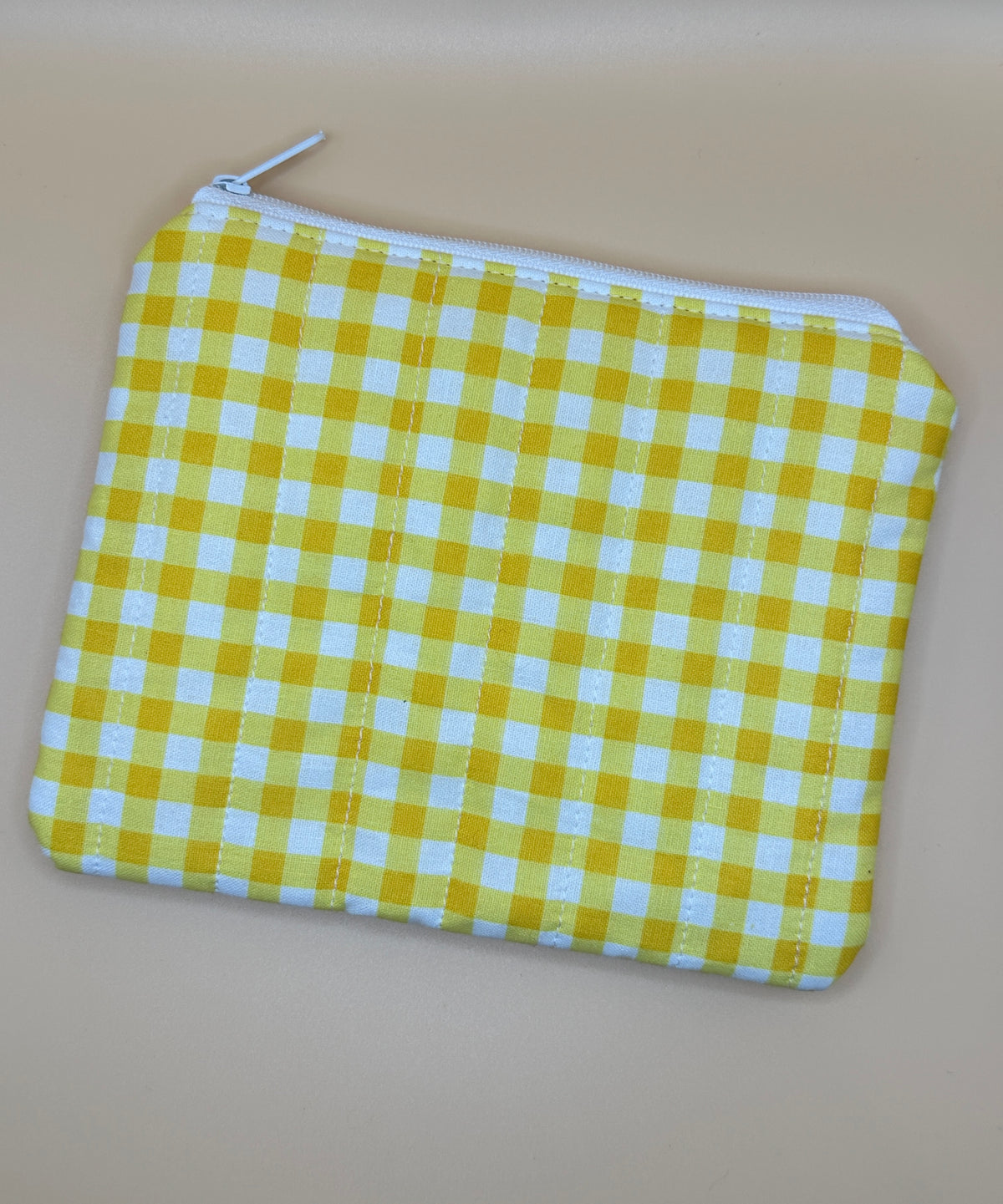 Flat Zipper Carry All Pouch - Yellow Gingham