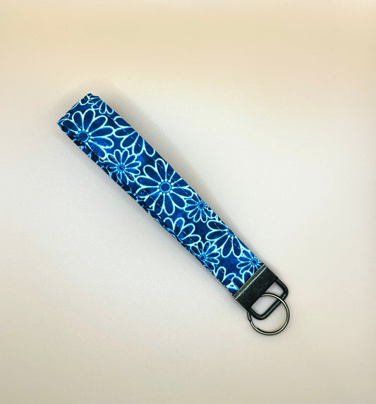 Wristlet Keychain - Denim Flower