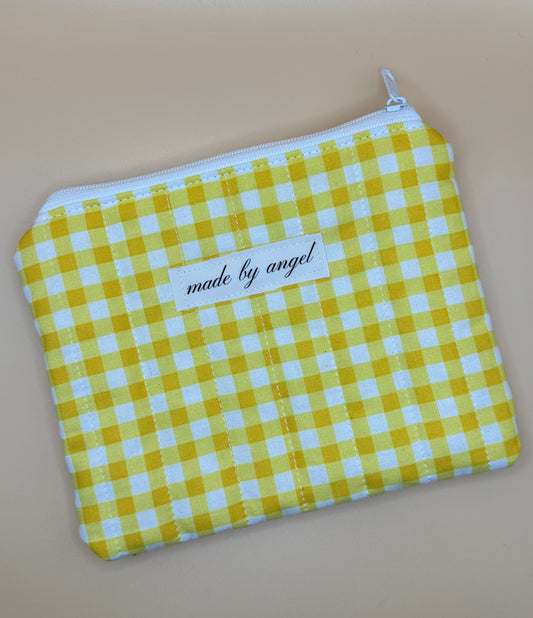 Flat Zipper Carry All Pouch - Yellow Gingham