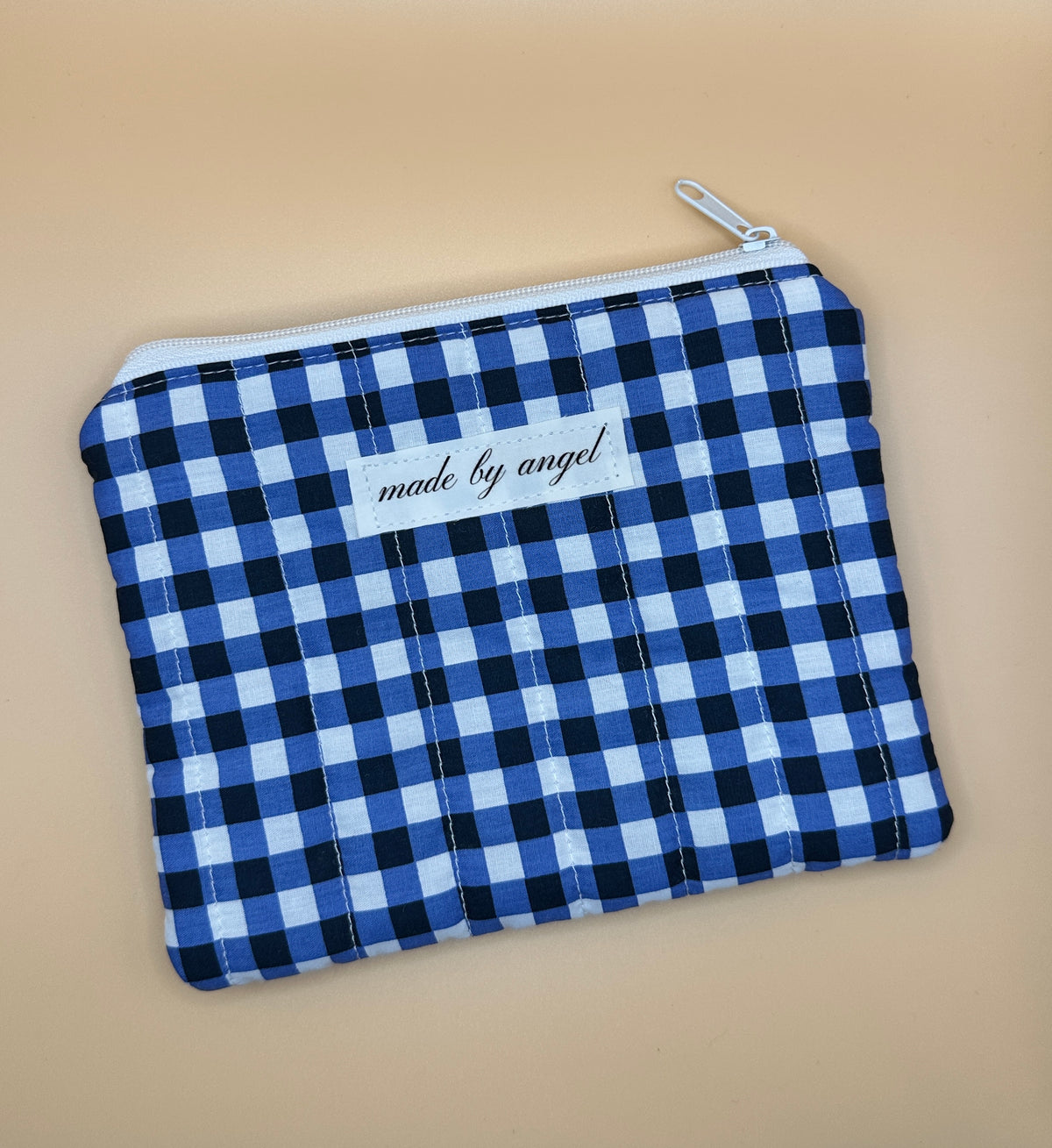 Flat Zipper Carry All Pouch - Blue Gingham