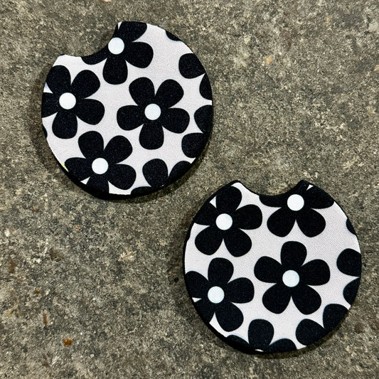 Pink and Black Flower - Car Coaster
