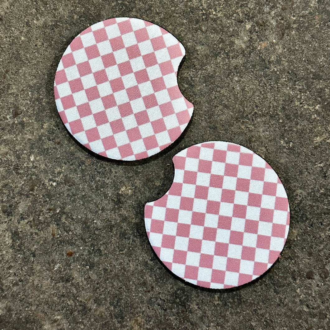Pink Checker - Car Coaster