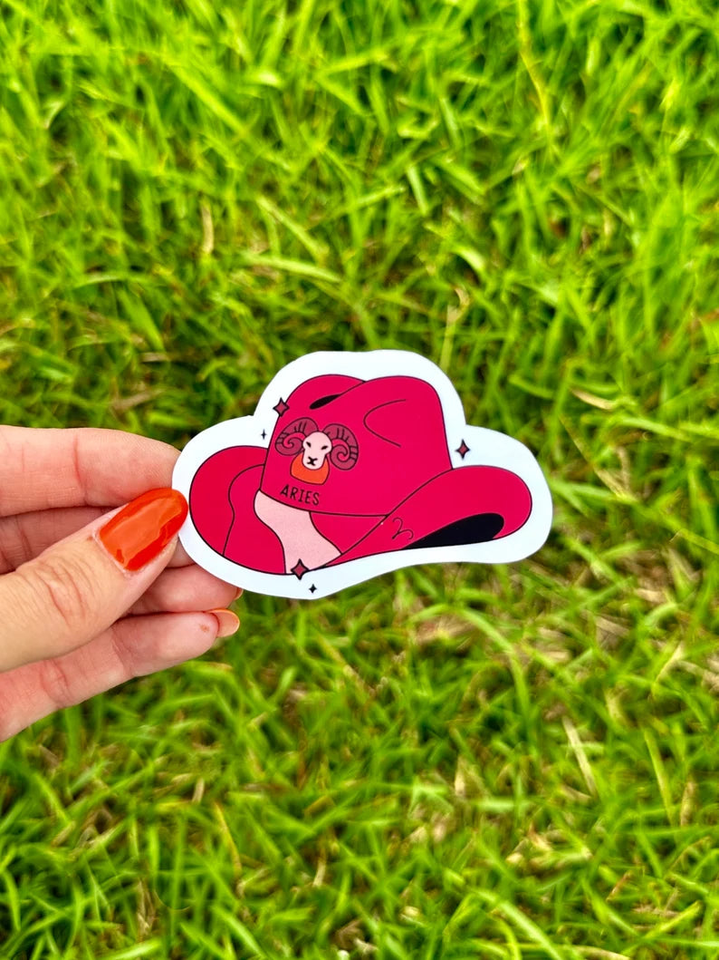 Aries Zodiac Cowboy Hat Sticker | water resistant sticker