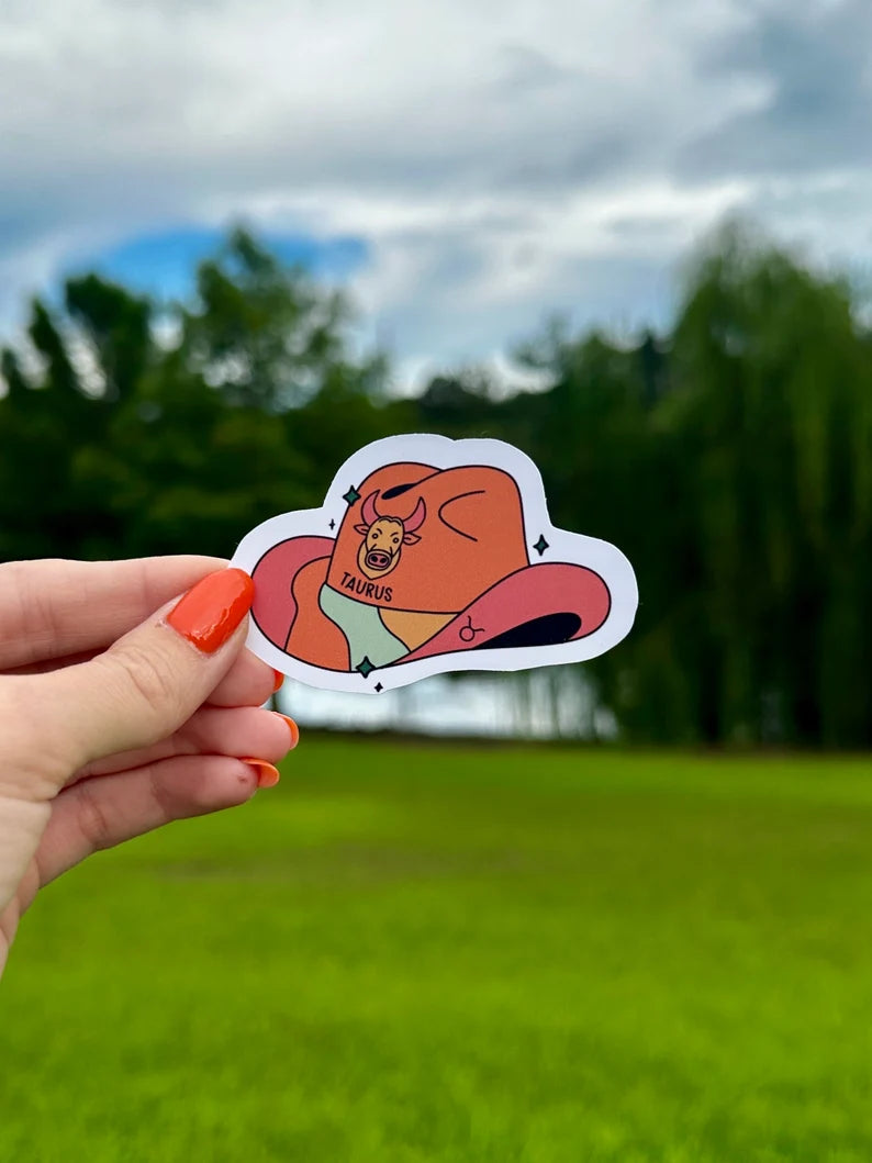 Taurus Zodiac Cowboy Hat Sticker | water resistant sticker