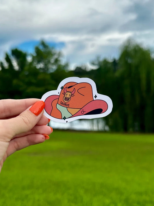 Taurus Zodiac Cowboy Hat Sticker | water resistant sticker