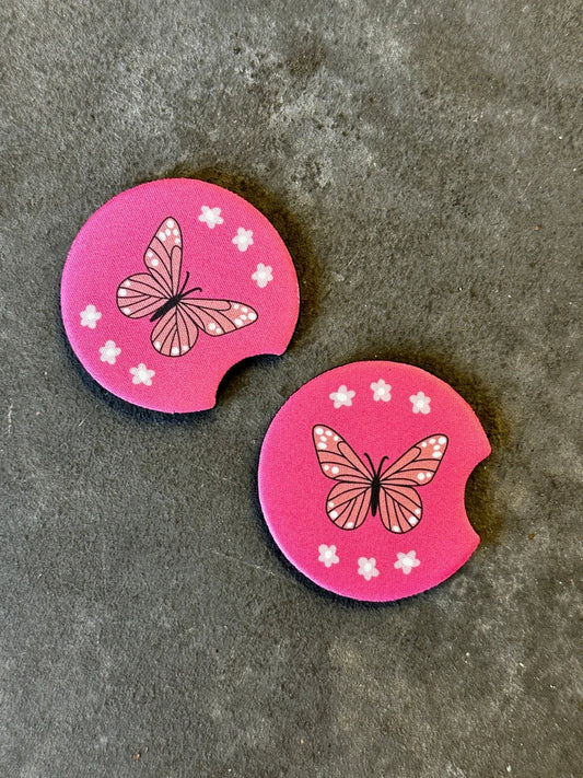 Pink Butterfly - Car Coaster