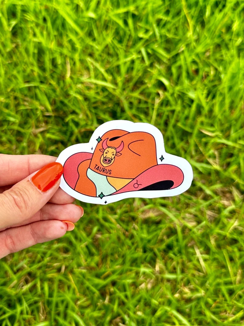 Taurus Zodiac Cowboy Hat Sticker | water resistant sticker