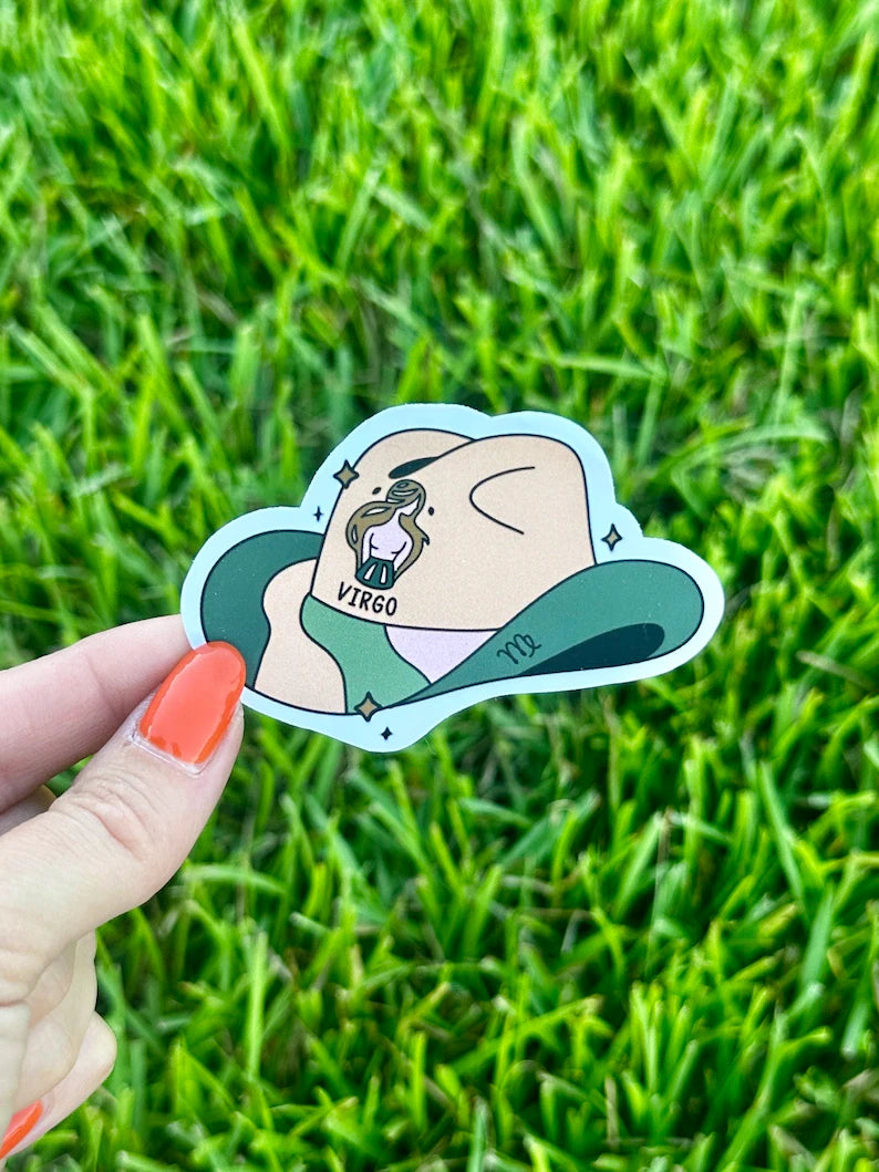 Virgo Zodiac Cowboy Hat Sticker | water resistant sticker