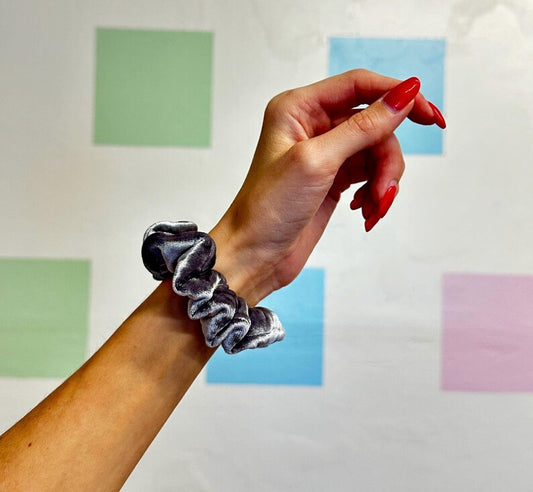 Grey Velvet Handmade Scrunchie / Small