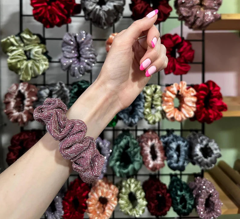 Raspberry Sparkle Handmade Scrunchie / Medium