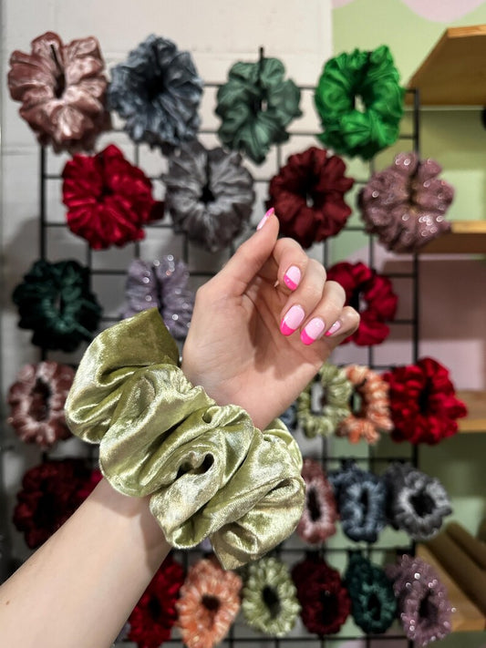 Green Velvet Handmade Scrunchie / Large XXL