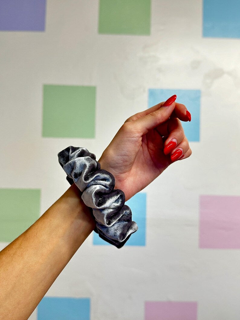 Grey Velvet Handmade Scrunchie / Medium
