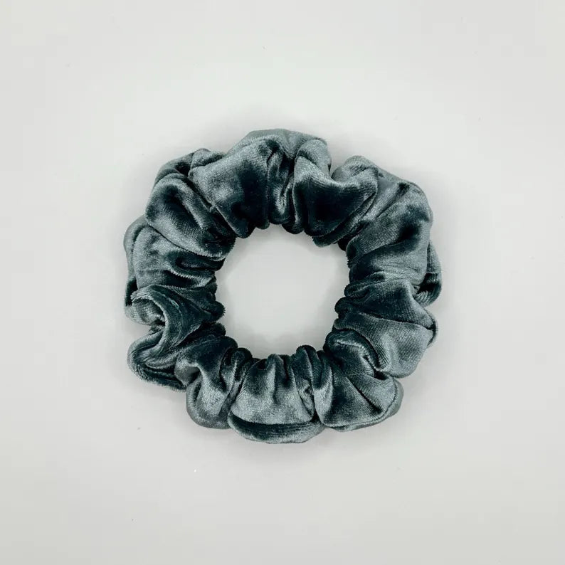 Blue Grey Velvet Handmade Scrunchie / Medium
