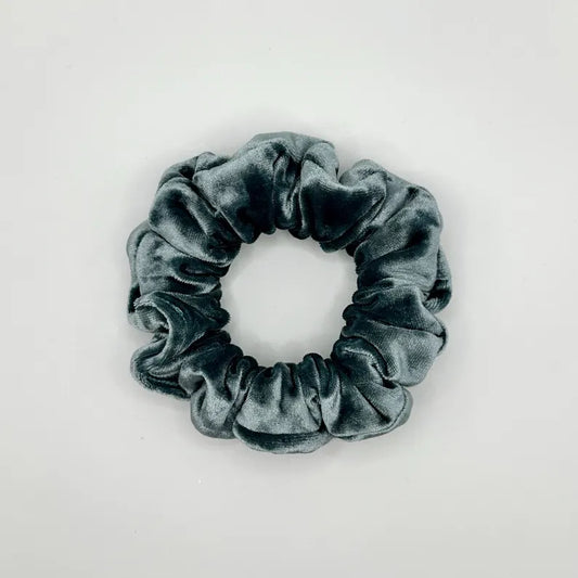 Blue Grey Velvet Handmade Scrunchie / Medium