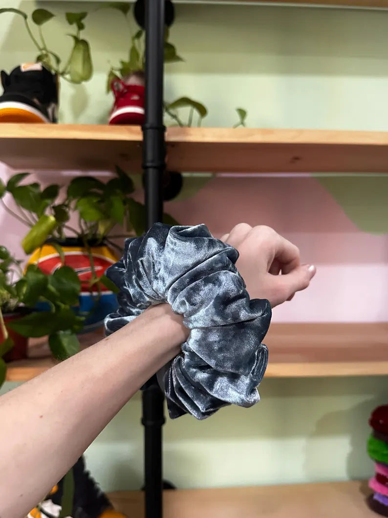 Blue Grey Velvet Handmade Scrunchie / Large XXL
