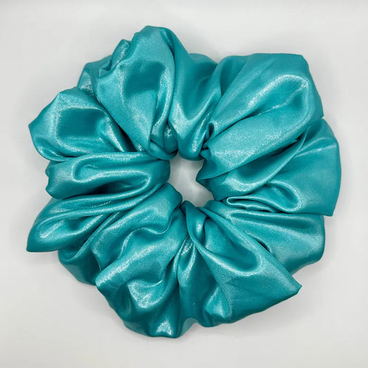 Aqua Shimmer Satin Handmade Scrunchie / Large XXL