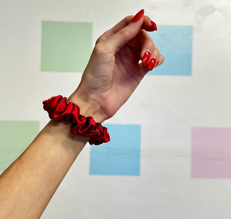 Red Satin Handmade Scrunchie / Small