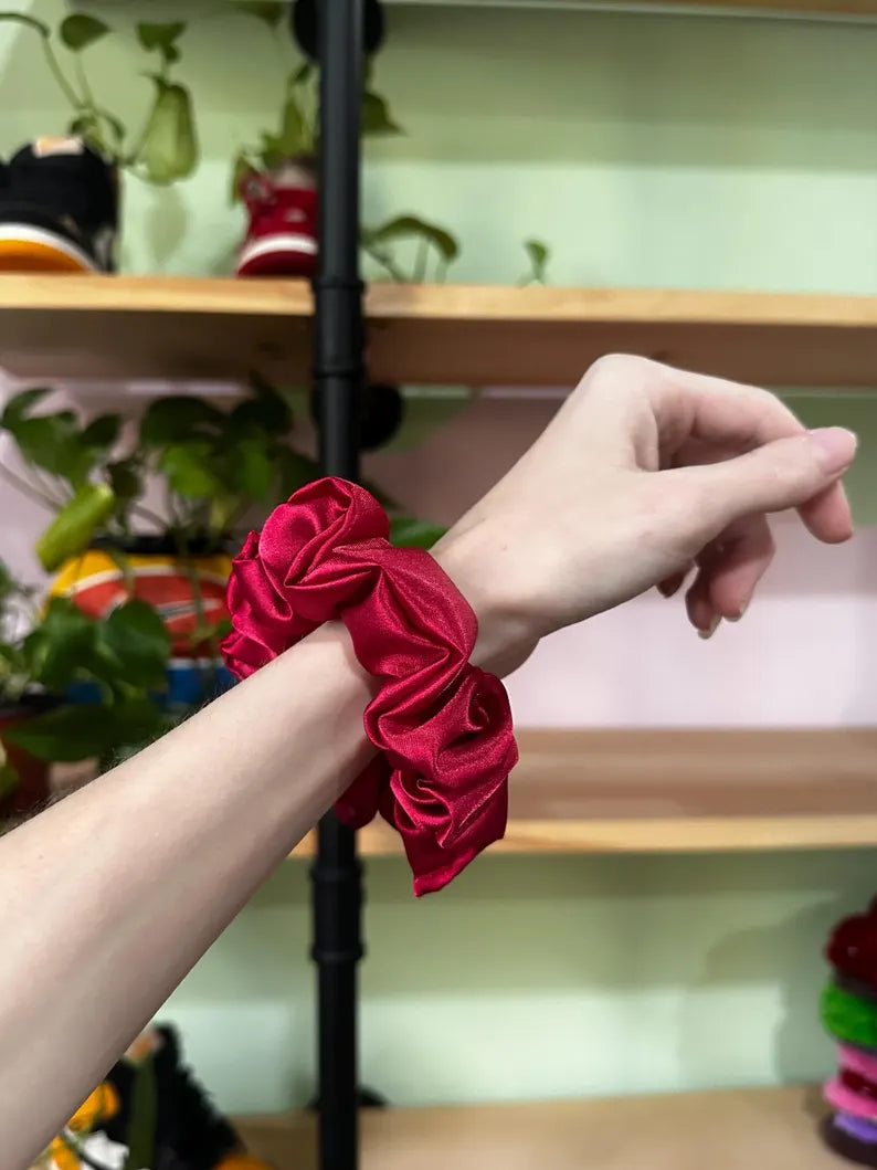 Red Satin Handmade Scrunchie / medium