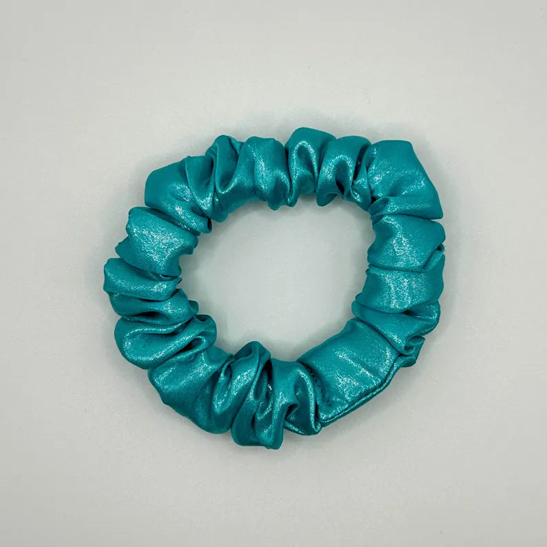 Aqua Shimmer Satin Handmade Scrunchie / Small