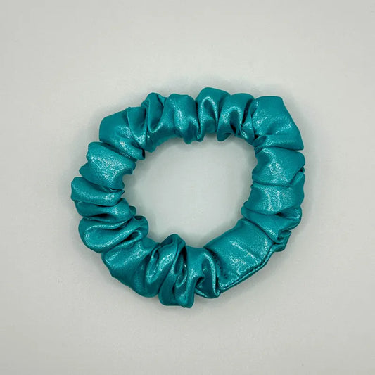 Aqua Shimmer Satin Handmade Scrunchie / Small