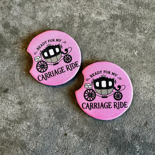 Ready for my carriage ride CAR COASTERS - set of 2 - cup holder decoration