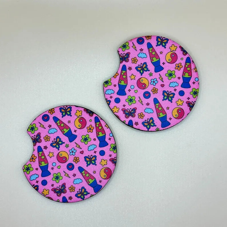 Groovy y2k pink CAR COASTERS - set of 2 - cup holder decoration