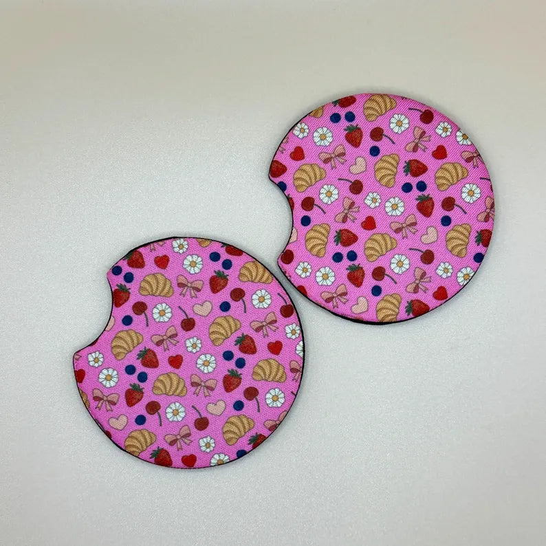 Girls Brunch CAR COASTERS - set of 2 - cup holder decoration | coquette croissant
