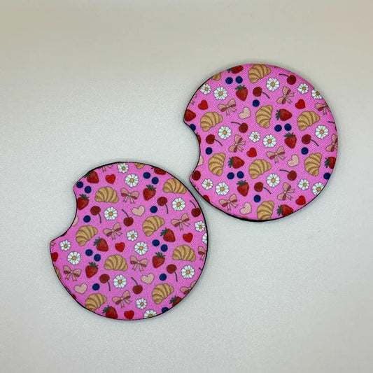 Girls Brunch CAR COASTERS - set of 2 - cup holder decoration | coquette croissant