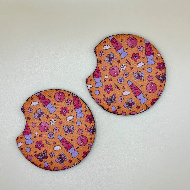 Groovy y2k orange CAR COASTERS - set of 2 - cup holder decoration