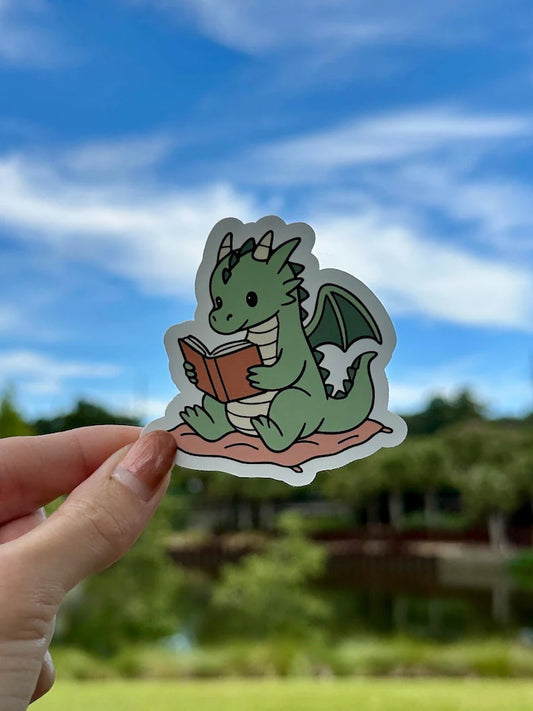 Reading Baby Dragon | water resistant sticker