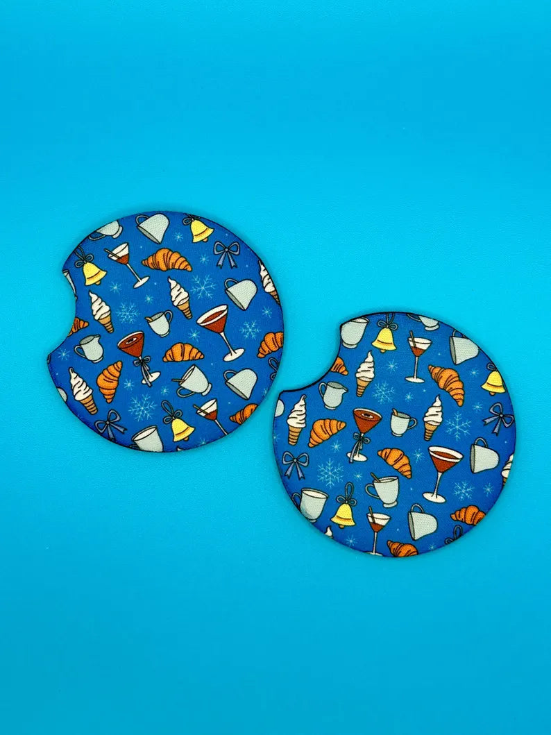 Holiday Brunch CAR COASTERS - set of 2 - cup holder decoration
