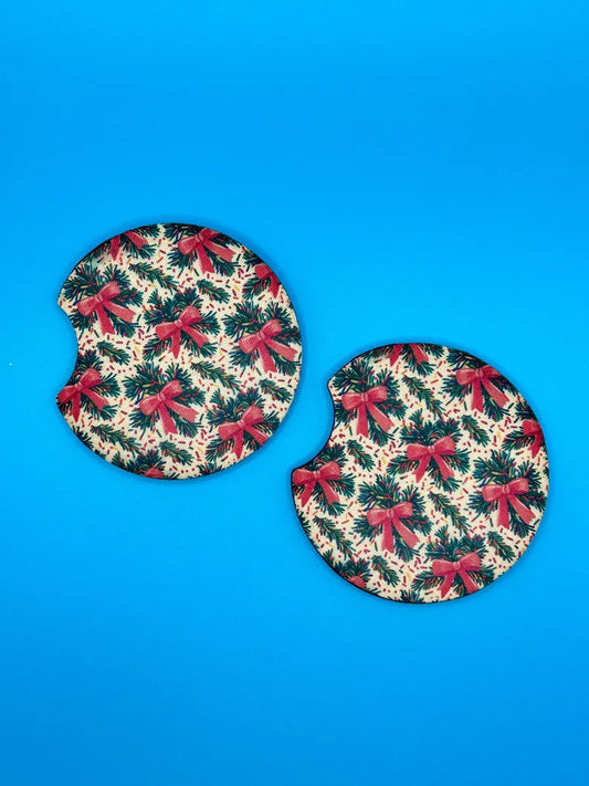 Coquette Holiday CAR COASTERS - set of 2 - cup holder decoration
