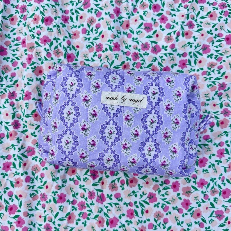 Boxy Carry All Zipper Pouch - elegant floral purple - large